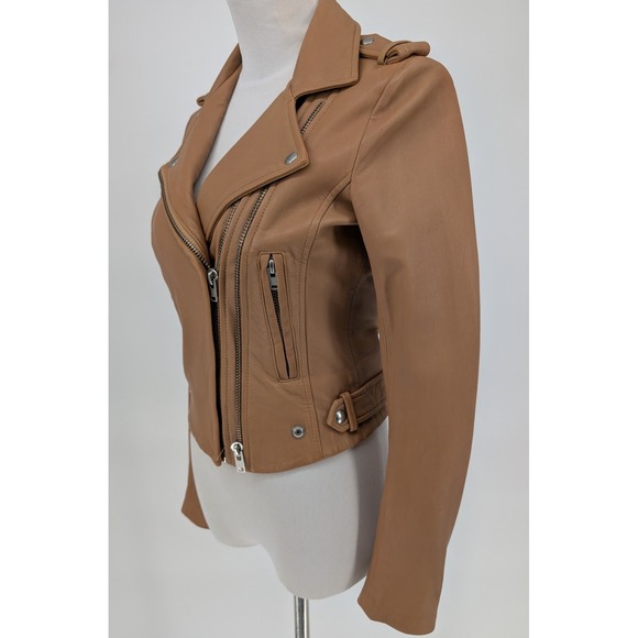 IRO Luigaspe Moto Jacket Women 36 Tan Lamb Leather Asymmetrical Zip Biker Chic - Picture 7 of 16